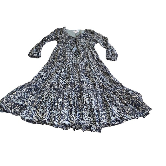 NWT Lucky Brand Tiered Bohemian Maxi Dress Blue Women’s Button Down Tie Waist S - Picture 5 of 13